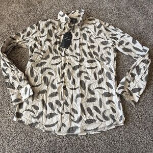 NEW Peter Werth London ELM Long Sleeve Shirt - Small Button Up cream gray